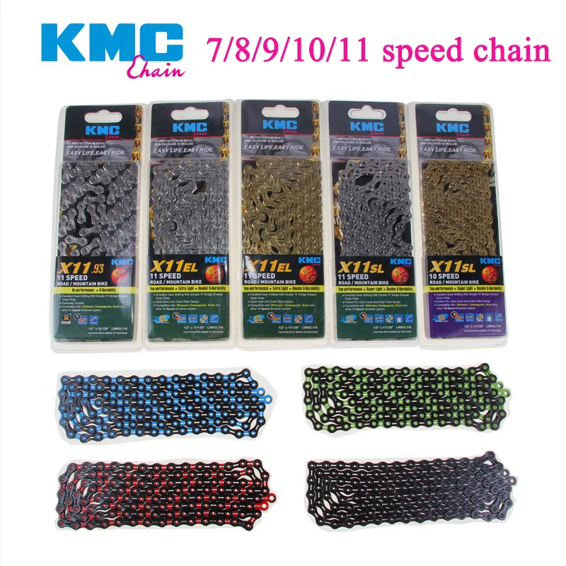 Skup KMC X8 X9 X9sl X10 X10sl X11SL X12 łańcuch rowerowy 9S 10S 11S złoty dla MTB rower szosowy dla Shimano SRAM 8 9 10 11 prędkość 116L łańcuch