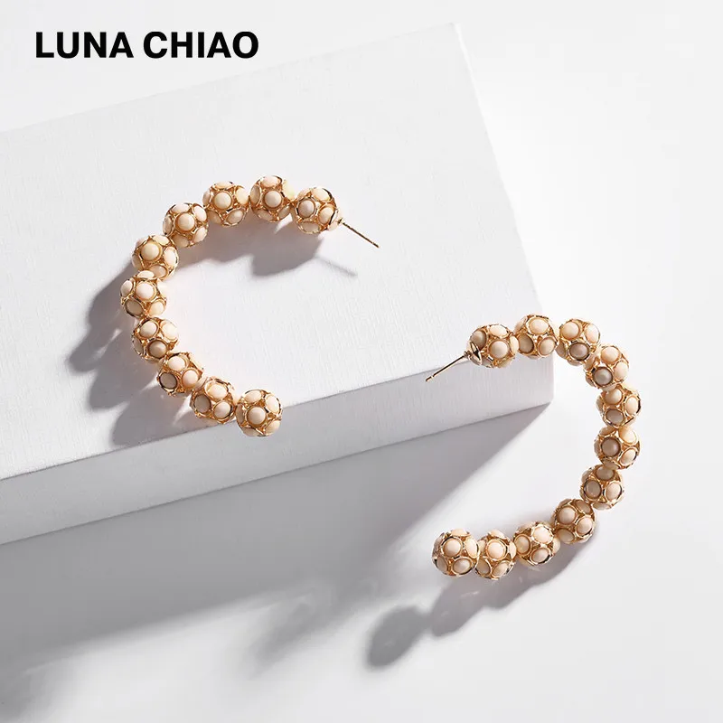 LUNA CHIAO модные ювелирные изделия аксессуары бисером диско шар большие круглые серьги для женщин новые модные серьги ювелирные изделия - Окраска металла: Cream