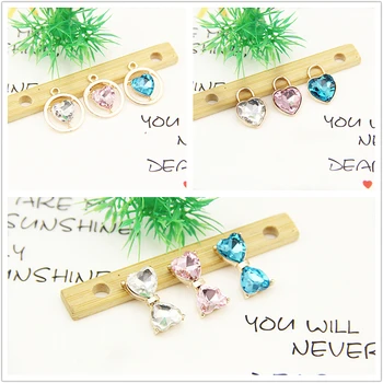 

Free Shipping 50pcs/Lot Gold Tone Alloy Crystal Rhinestone Heart Charms DIY Jewelry findings Ornament Accessories Bow Stickers