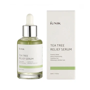 

IUNIK Tea Tree Relief Serum 50ml Facial Serum Scar Treatment Cream Acne Blackhead Removal Face Essence Hydrating Anti Wrinkle