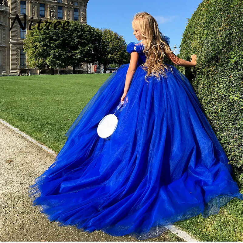 2018 Royal Blue Princess Flower Girl Dresses for