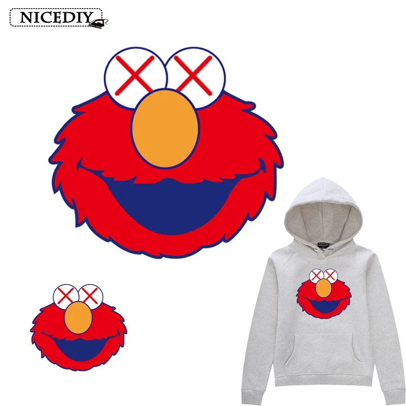 

Nicediy Sesame Street Patches Iron On Patches On Clothing Heat Transfer Vinyl Sticker Cute ELMO Patch Fashable Applique Washable