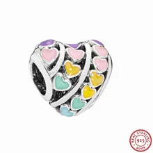 Разноцветные бусины в виде сердца, смешанные эмалевые бусины в виде сердца для женщин, изготовление ювелирных изделий, DIY Fit PANDORA Charms, серебро 925, FL699