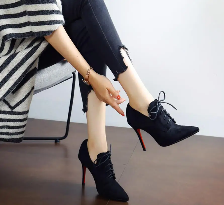 

Fashion front ties fall and winter new fine-heeled Martin boots
