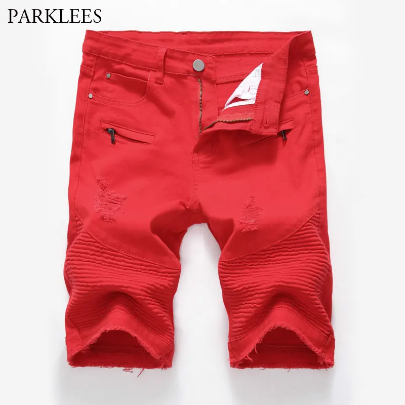 red jean shorts mens