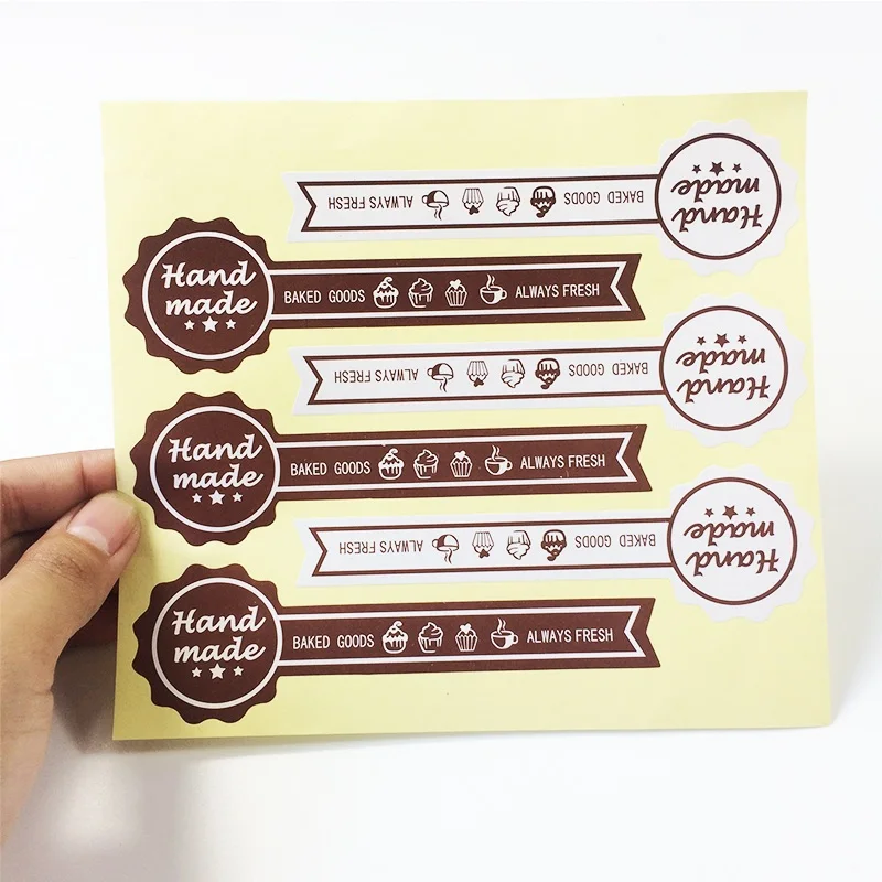 

300pcs/Lot Long style "HAND MADE" Kraft paper Baking Sealing sticker Vintage DIY Gifts posted Bake Decoration label