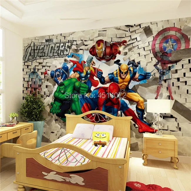 Пользовательские фото обои Avenger Union Hulk Человек-паук 3D стереоскопический кирпичная стена фон живопись художественные настенные наклейки
