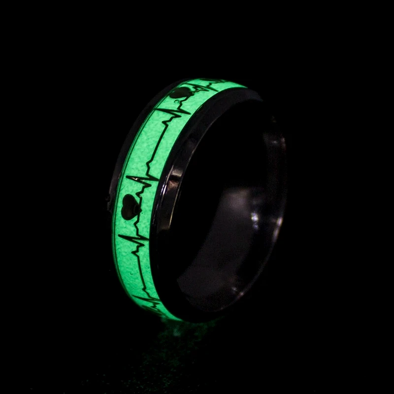 Anillos luminosos de corazón para hombres y mujeres, de acero inoxidable, brillante en la oscuridad, para parejas|rings for women|ring forluminous ring -