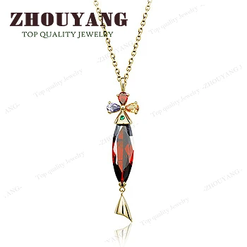 ZHOUYANG ZYN057 Red Fish Crystal Necklace Rose Gold Color Fashion Jewellery Nickel Free Necklace Austria Crystal