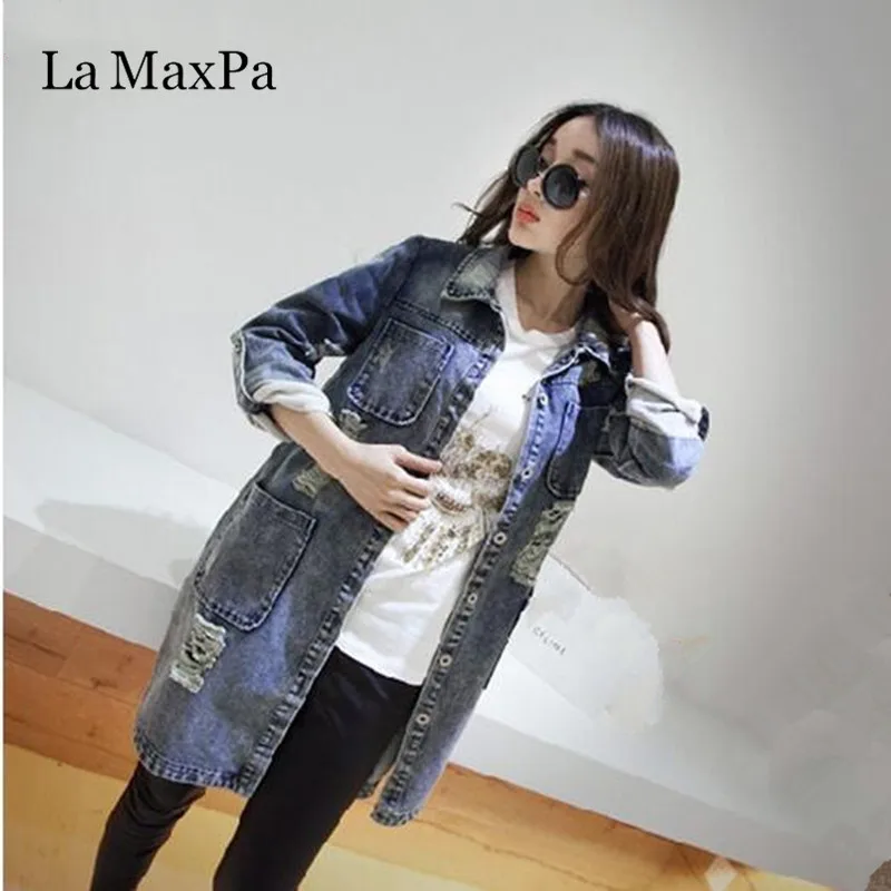 Finest  LA MaxPa Plus Size 5XL Denim Jacket Women New Spring Fall Fashion Long Sleeve Jeans Coat Women Casu