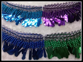 

Multicolour Tassel lace ribbon Pearl beads Fringe sequins lace trim stage clothing accessories Diy belly dance dress 3yards/lot