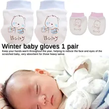 1 пара защитных перчаток, милые Мультяшные детские перчатки, детские Нескользящие варежки для мальчиков и девочек, мягкие варежки на веревке для новорожденных, подарок