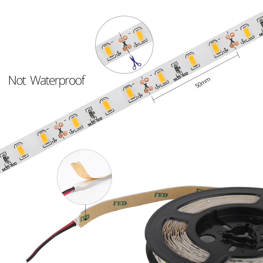 5630 Светодиодные ленты светильник белый/теплый белый 3000K 6500K Светодиодные ленты 12V не Водонепроницаемый лента светодиодный светильник s украшения 300 светодиодный s 5 м/лот