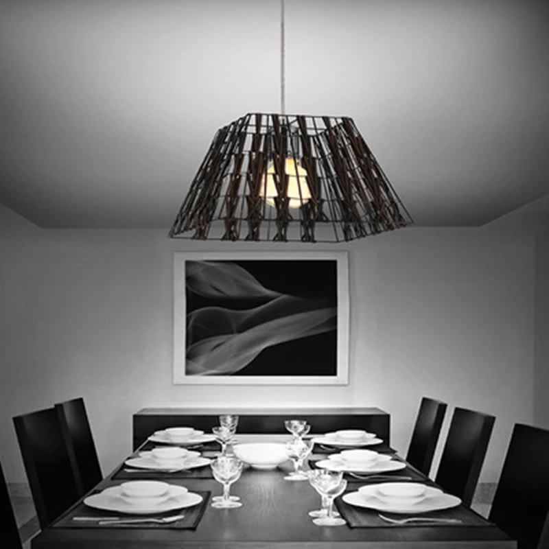 

indoor European style modern Retro Loft chandelier 1 head 3 heads iron Rattan Weaving AC 220v restaurant bedroom pendant lamp