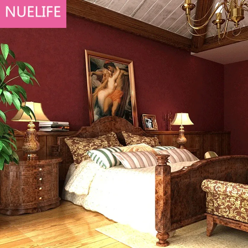 

0.53x10m American Retro Nostalgic Wallpaper Berry Red Non-woven Wedding Room Bedroom Living Room Background Wallpaper