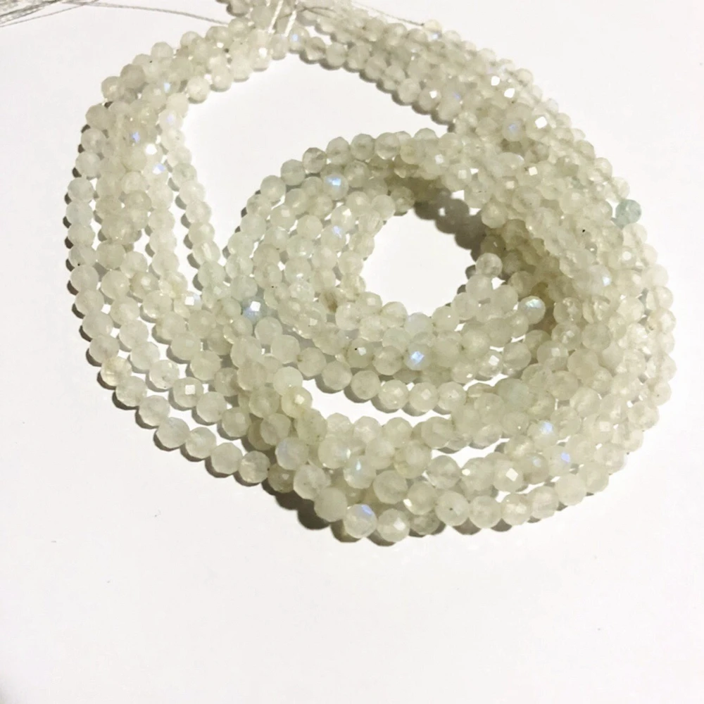 

A Natural Rainbow Moonstone Facted Small Beads,Faceted Tiny Spacer Gem Beads,Size 2mm 3mm 4mm Round Stone 1of 15.5" strand