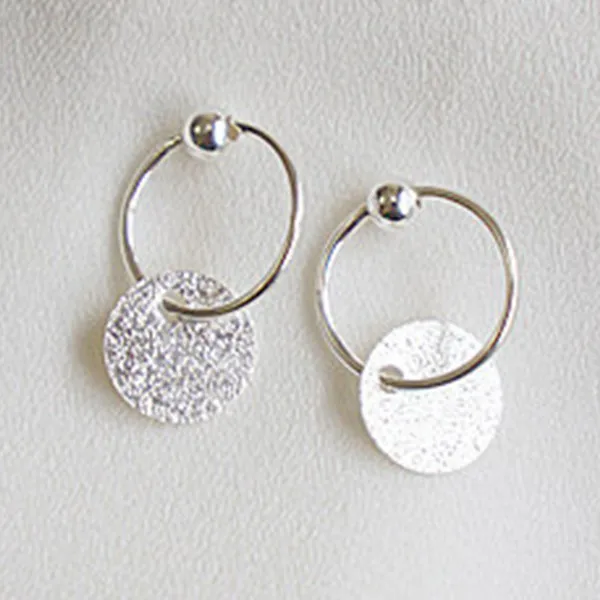 925 пробы серебряные круглые дисковые серьги, Висячие круглые серьга в стиле «минимализм», подарки для подружки невесты, изящная серьга, цена - Окраска металла: matt-silver