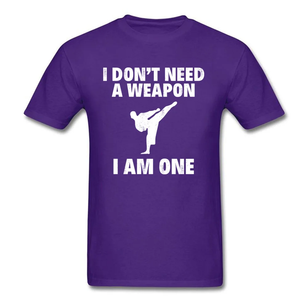 Printed Unique Men T Shirts Dominant Summer Short Sleeve Crew Neck Cotton T Shirt Europe Tops & Tees Wholesale I DONT NEED A WEAPON. I AM ONE purple