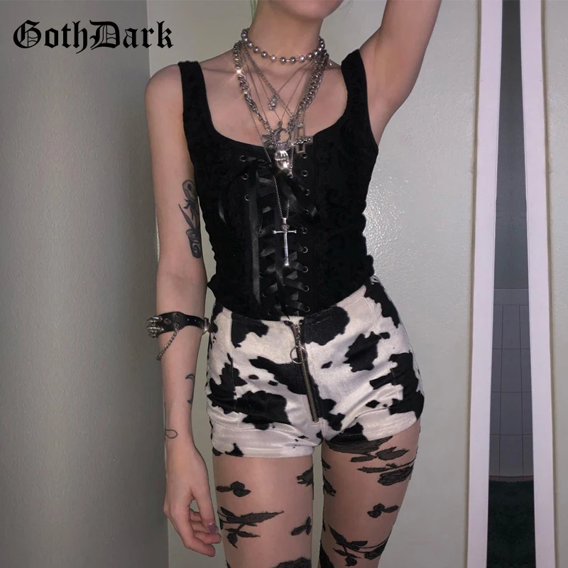 Goth Dark Grunge Black Tank Tops Gothic Transparent Hollow Out Crisscross Bandage Top Summer Sexy F
