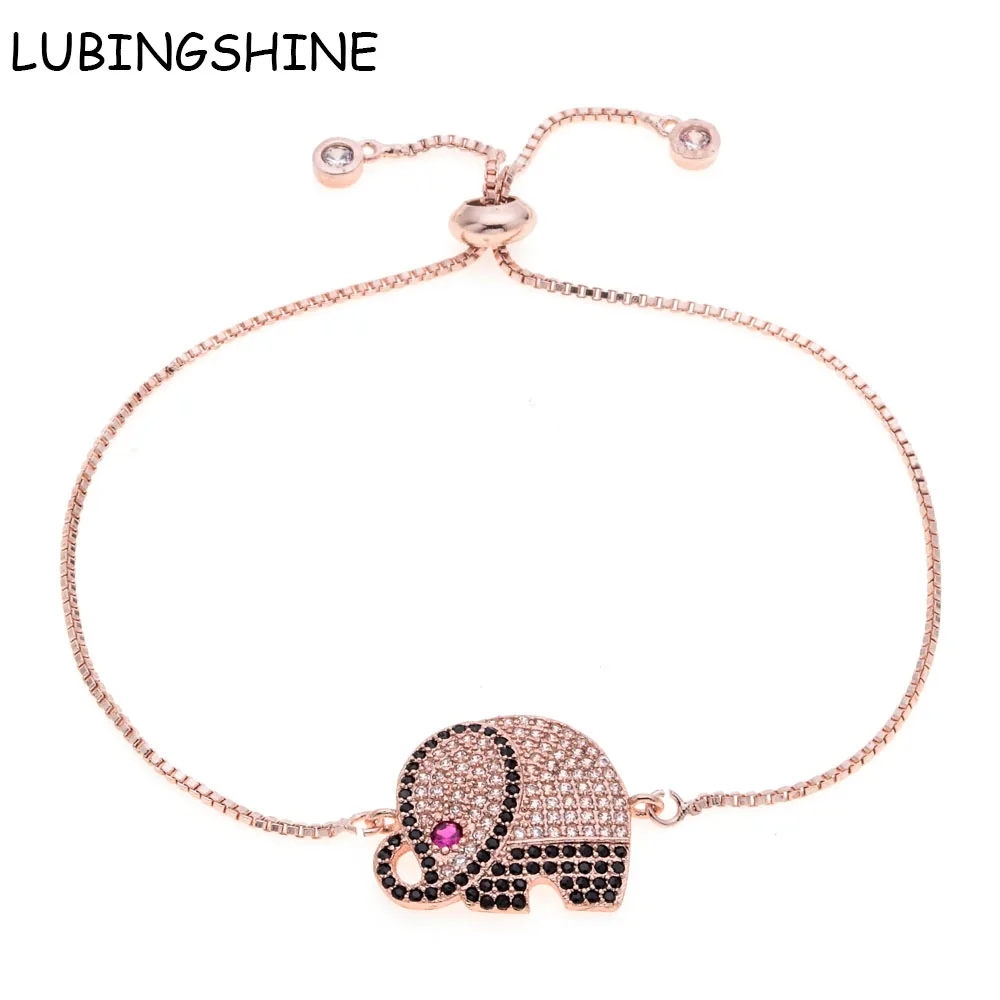 

LUBINGSHINE Cute Elephant Pave Zircon Adjustable Bracelets Bangles Handmade Wrist Jewelry Women pulseras bracelet femme