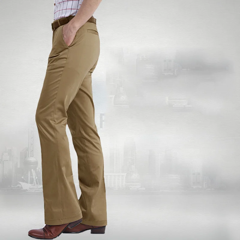 Spring new flared pants Men's casual pants British leisure kahki color hot feet trousers