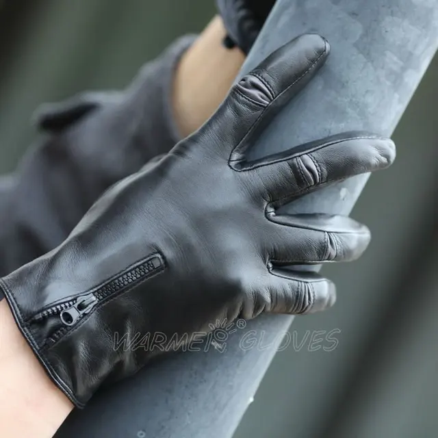 Mens GENUINE LEATHER motorcycle driving zipper glovesin Gloves