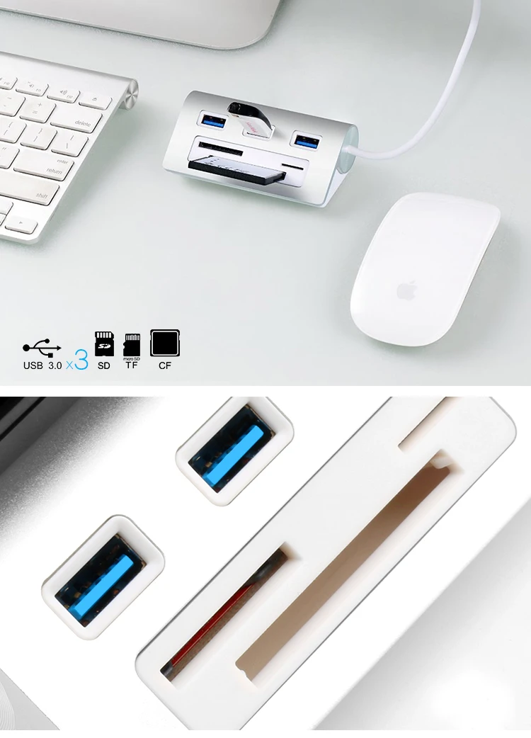 Rocketek multi usb 3,0 концентратор 3 порты и разъёмы алюминий адаптер splitter SD/TF CF Card Reader для MacBook Ноутбук интимные аксессуары