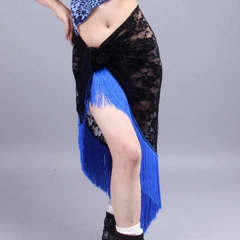 Женская Одежда для танцев, одежда для танца живота, ремни на бедрах, Тренировочные Короткие юбки с цветочным кружевом, треугольный шарф для танца живота - Цвет: black blue