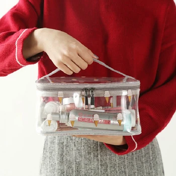 

RUPUTIN Portable Women Cosmetic Bag Large-capacity Transparent Wash Bag Size Number Storage MakeUp Bag Multi-function Makeup Bag
