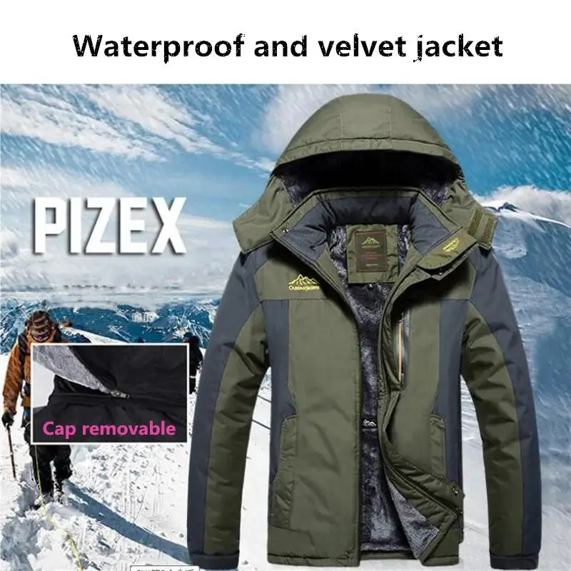 

Mounchain 2018 Men's adult Winter Outdoor Hooded Fleece Thickened Windproof Waterproof jacket Camping Trekking ski jackets M-9XL