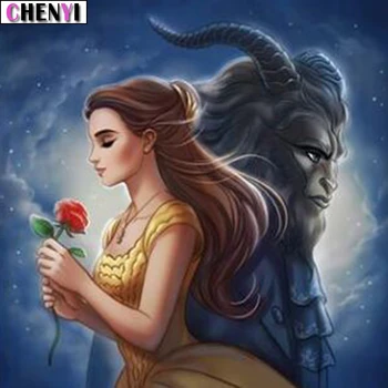 

CHENYI 5D Diamond Painting Princess and Beast Wall Sticker New Diy Mosaic Diamond Embroidery Full Square Needlework Home Decor
