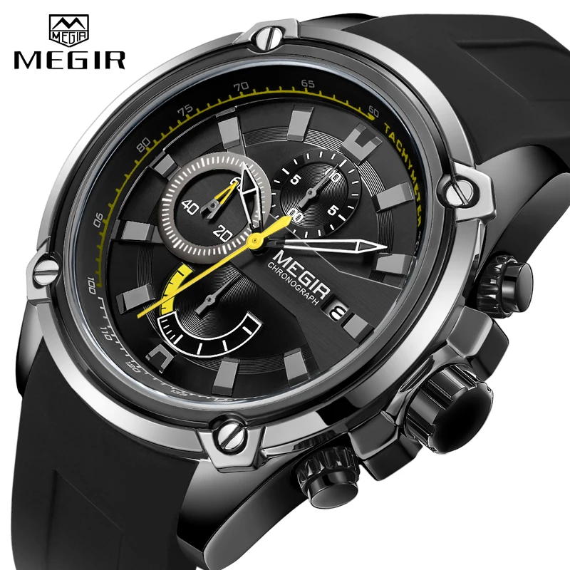 Top Brand Megir Watch Men Sport Business Chronograph Silicone 