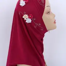 H1231 красивый хиджаб детский с цветами и стразами, смешанные цвета, быстрая