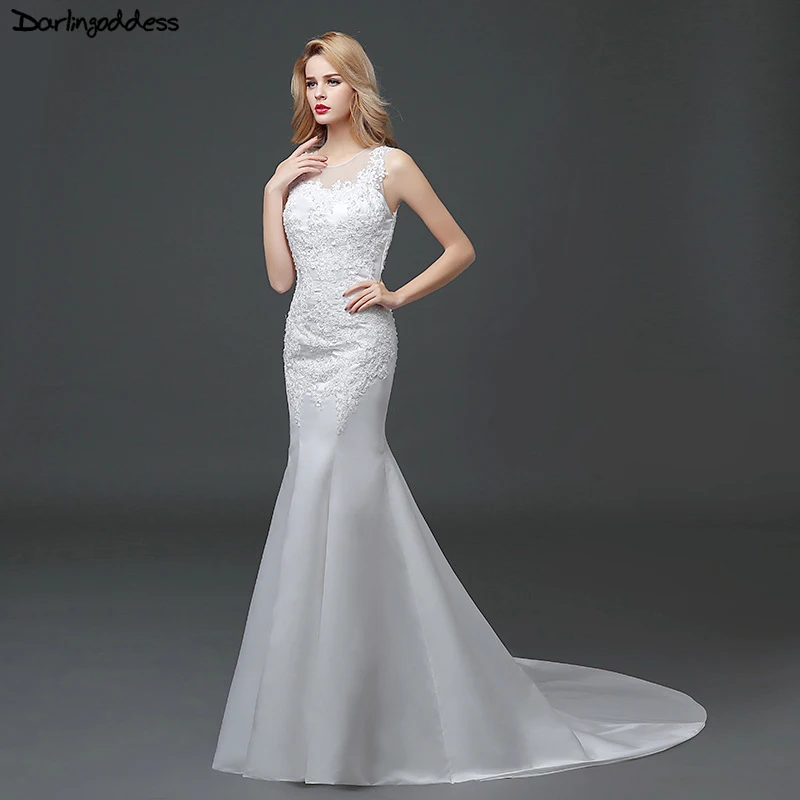 Real Photo Robe de mariee Lace Mermaid Wedding Dresses 2018 Sleeveless Satin Appliques Wedding