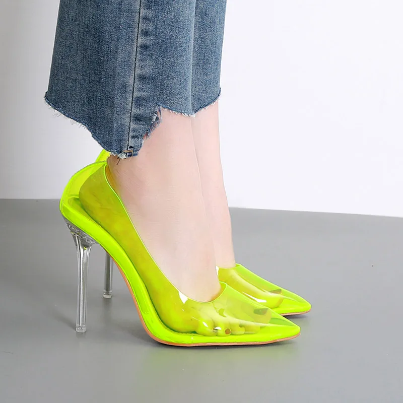 

Womens Clear Transparent Slip On Pointy Toe Pumps Stilettos Crystal Heel Elegant Party Shoes Yellow Pink A1353