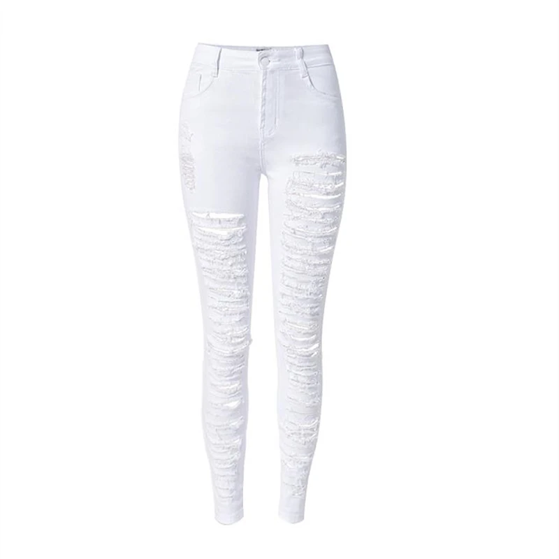 Fashion white Hole jeans woman Pencil Pants skinny ripped jeans for ...