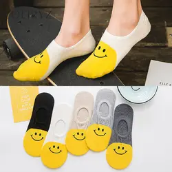 5 пар/лот мультфильм женские лодочные носки улыбка Kawayi носки для девочек хлопковые тонкие носки-тапочки Нескользящие милые Дышащие носки