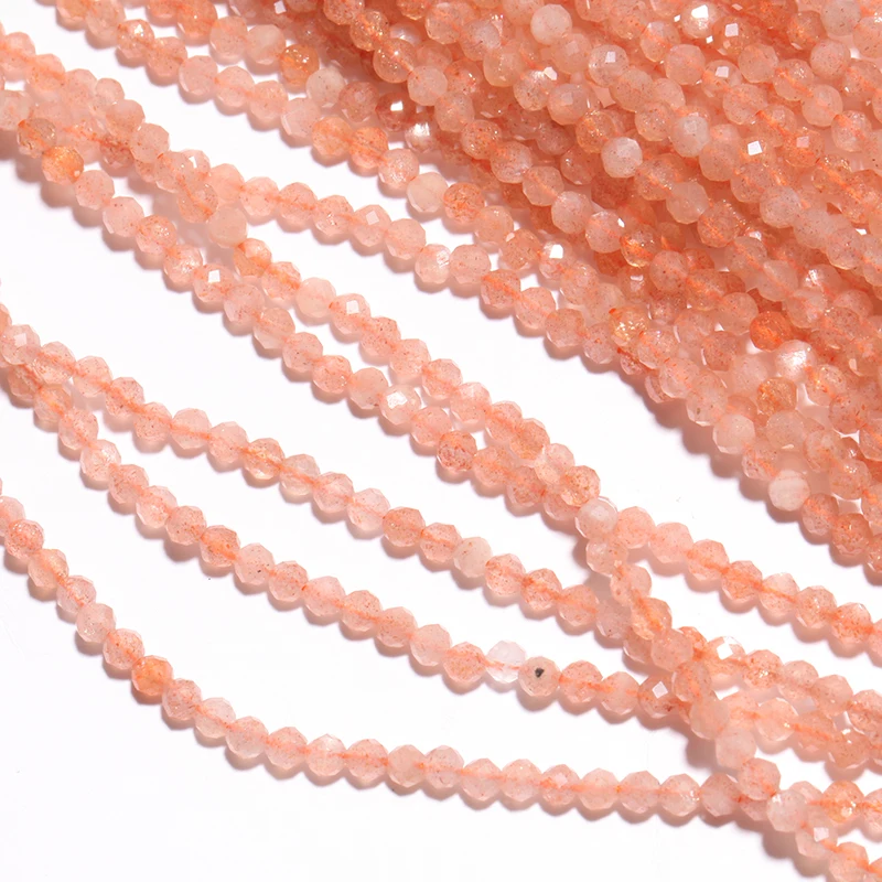 

1 Strand Natural Loose Shining Micro Peach Sunstone Facets Crystal Rondelle Beads 3MM 15'' About 130 beads For Jewelry Making