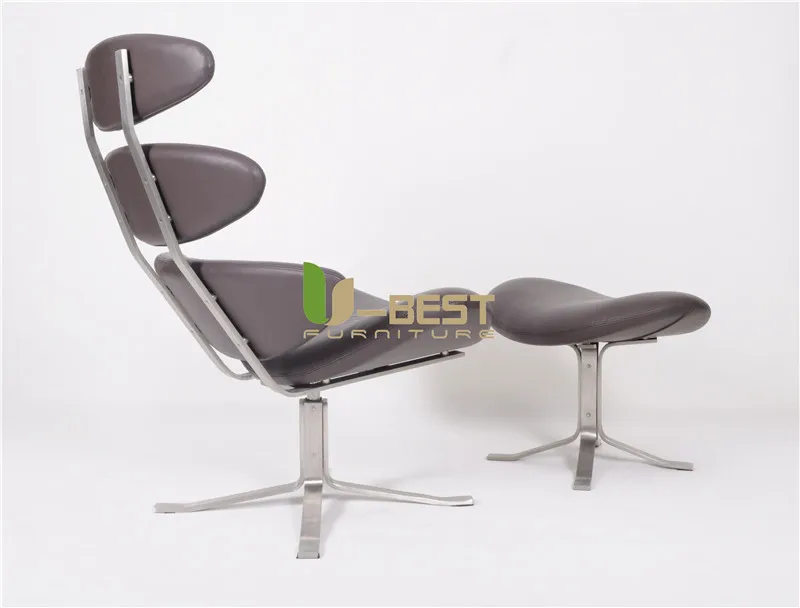 dark brown real leather corona chair with ottoman (3)