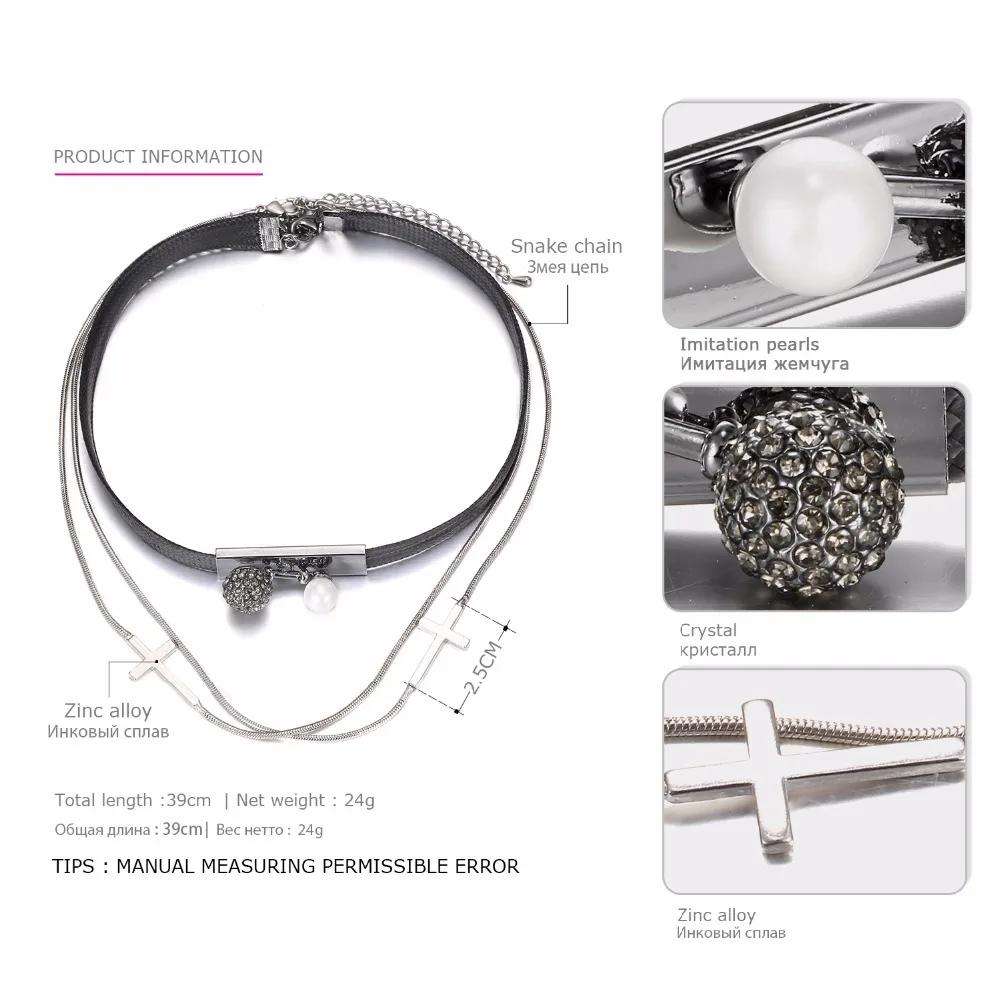 eManco Stylish Multilayer Choker Necklaces for Women Charm Imitation Pearls Crystal Torques Cross Snake Chain Jewelry