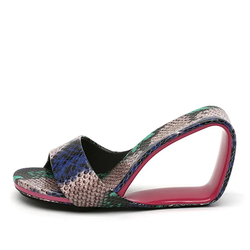 Jady/розовые летние шлепанцы; пикантные женские босоножки; обувь на танкетке; женские шлепанцы на высоком каблуке 8 см; женские туфли-лодочки; повседневные пляжные шлепанцы - Цвет: Многоцветный