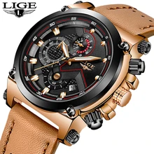 Reloje LIGE мужские часы, мужские кожаные автоматические кварцевые часы с датой, мужские роскошные брендовые водонепроницаемые спортивные часы, мужские часы