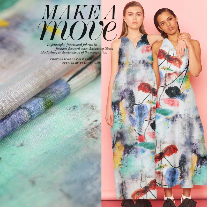 

19 Spring Summer New 65% Silk 35% Linen Fabric for Women Dress 140cm 19 Momme Printed Cloth for Diy Sewing Sale Hot