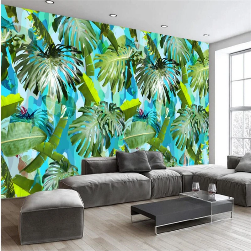 

beibehang Retro tropical rain forest banana leaf living room background wall custom large fresco wallpaper papel de parede