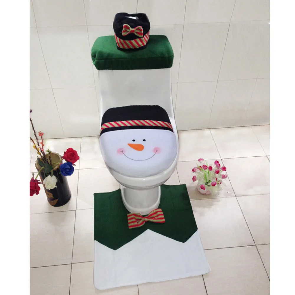 4PCS Set Snowman Toilet Seat Cover And Rug Bathroom Christmas Decor