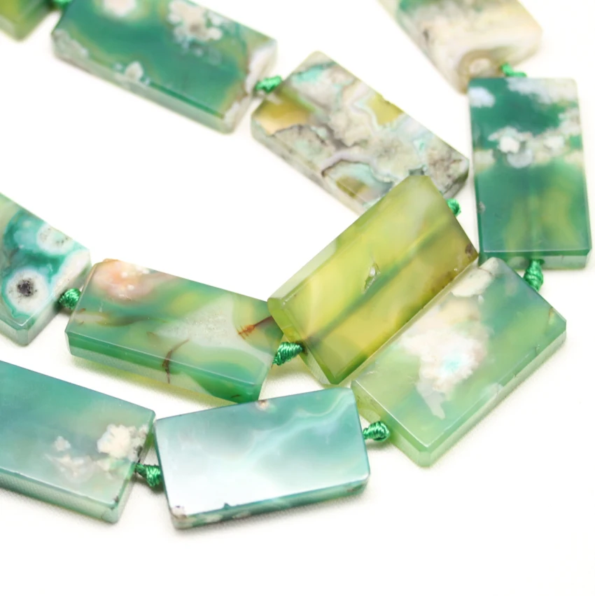 9PCS/Str,Smooth Green Cherry Blossom Aga te Slab Beads Pendant,Rectangle Shape Sakura Agates Slice Spacer Beads Jewelry Making