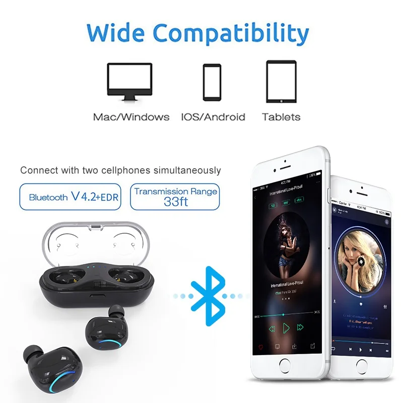 Vtin TWS Wireless Bluetooth In-ear Twins Earphones Noise Reduction Headset TWS Earphone Earbud with Charging Box Black White Red (3)