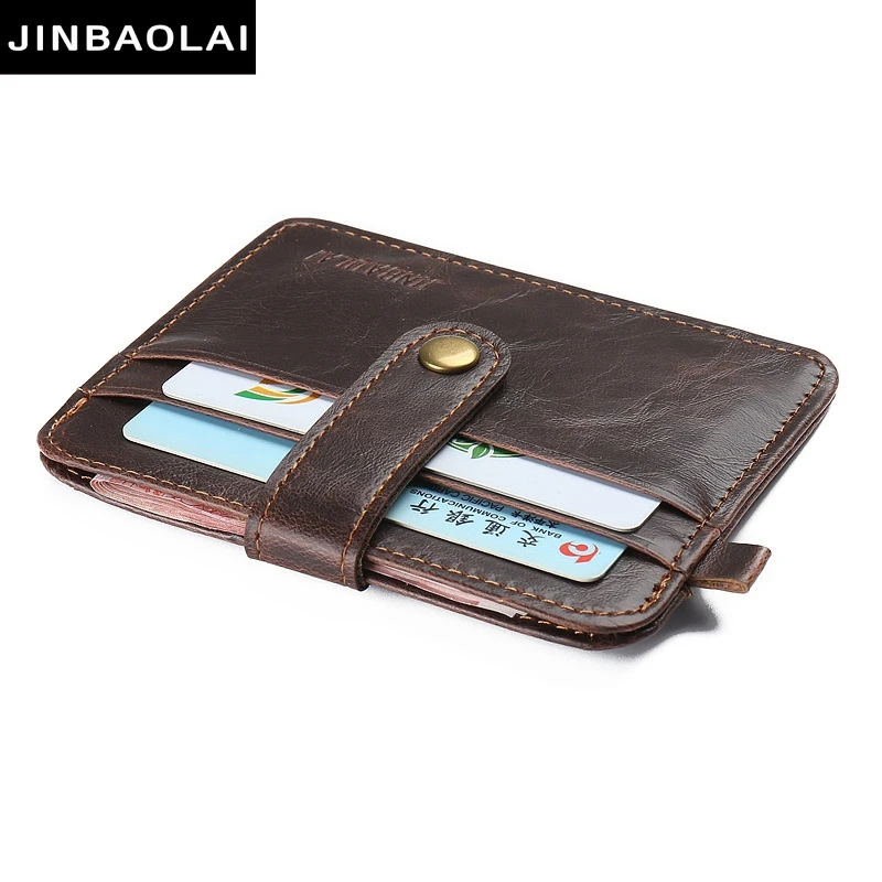 

JINBAOLAI 2018 Men Genuine Leather Mini Wallets Women Business Credit Card Holder ID Pocket Hasp Slim Wallet Protector For Card