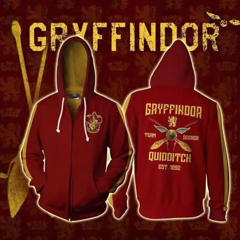 

3D Harri Potter Gryffindor Cosplay Hoodie Men Women Casual Sweatshirt Costumes Zipper Hooded Jacket Spring Coat