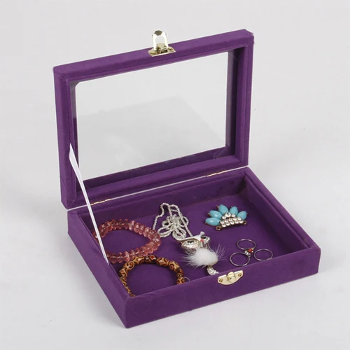 Mordoa маленький браслет шкатулка со стеклянной крышкой кулон получить чехол ожерелье коробка замок набор ювелирных изделий дисплей лоток - Цвет: Фиолетовый